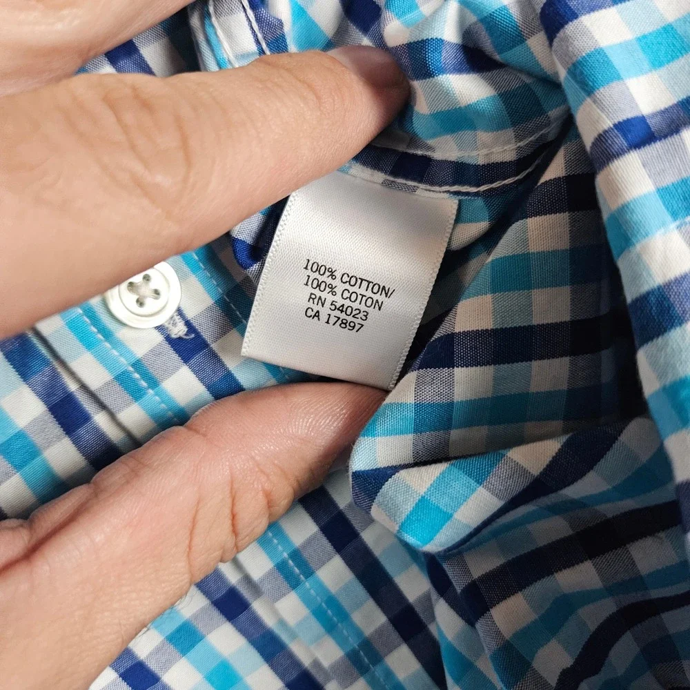 Banana Republic Non Iron Tailored Slim Fit Button Down Shirt XL Blue Plaid‎